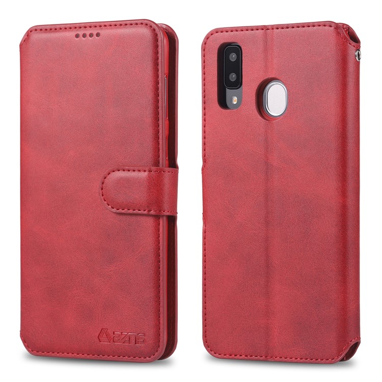 AZNS Leather Stand Case with Card Slots for Samsung Galaxy A40 - Red-1