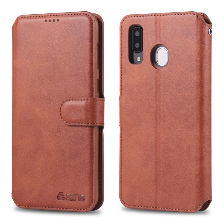 AZNS Leather Stand Case with Card Slots for Samsung Galaxy A40 - Brown-1