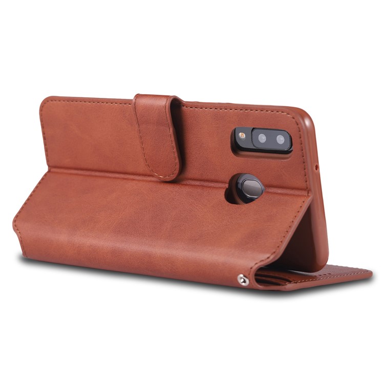 AZNS Leather Stand Case with Card Slots for Samsung Galaxy A40 - Brown-3