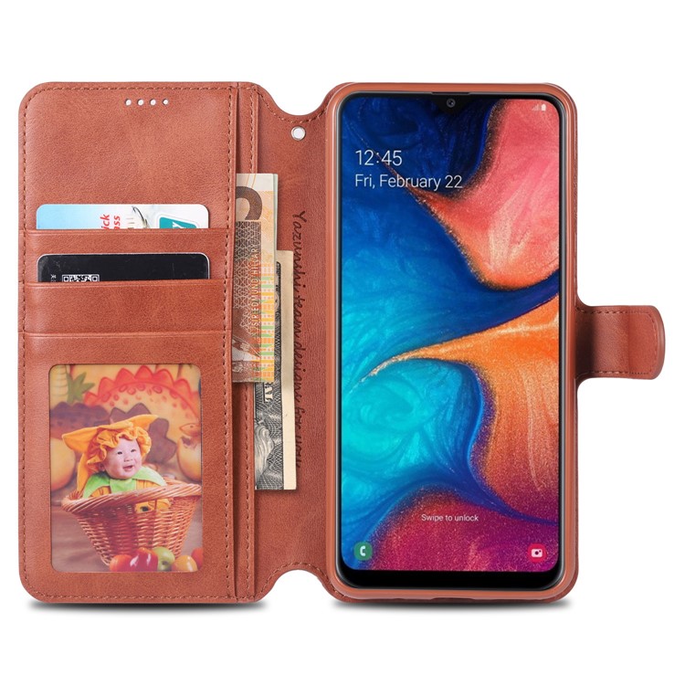 AZNS Leather Stand Case with Card Slots for Samsung Galaxy A40 - Brown-4