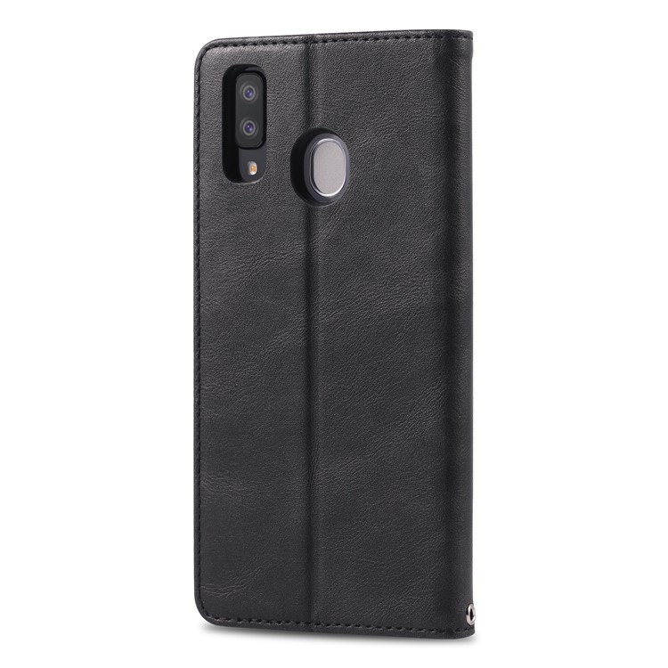 AZNS Retro Style PU Leather Card Holder Case for Samsung Galaxy A40 - Black-4