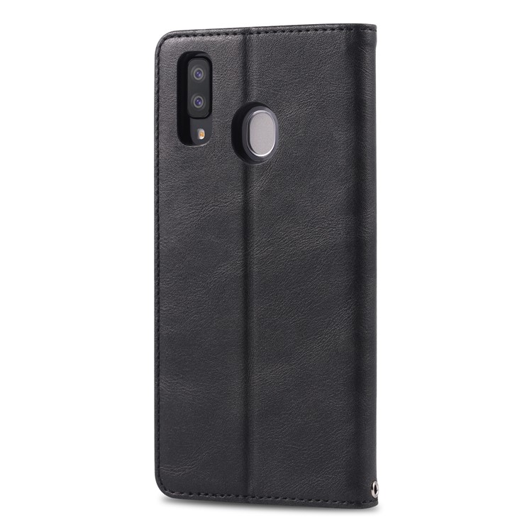 AZNS Retro Style PU Leather Card Holder Case for Samsung Galaxy A40 - Black-4