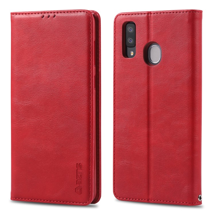 AZNS Retro Style PU Leather Card Holder Case for Samsung Galaxy A40 - Red-1