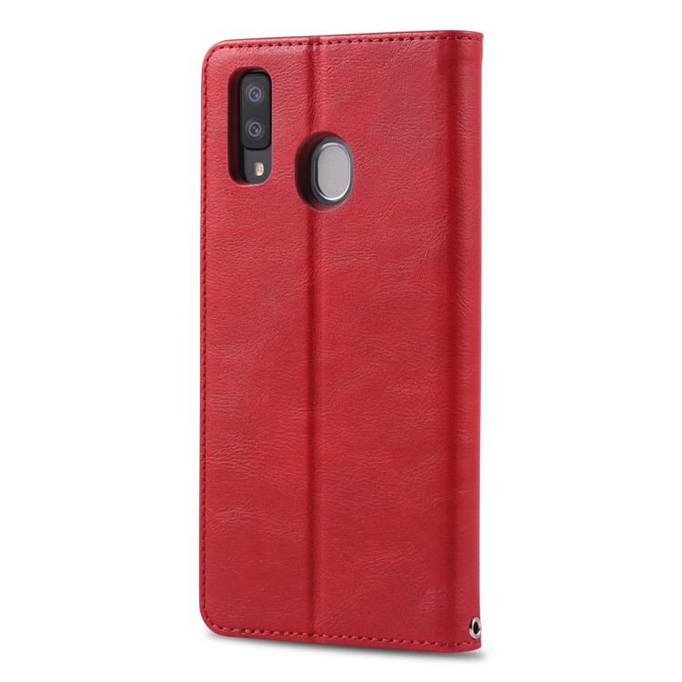 AZNS Retro Style PU Leather Card Holder Case for Samsung Galaxy A40 - Red-4