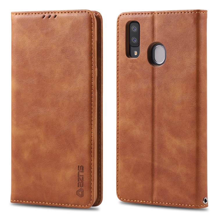 AZNS Retro Style PU Leather Card Holder Case for Samsung Galaxy A40 - Brown-1