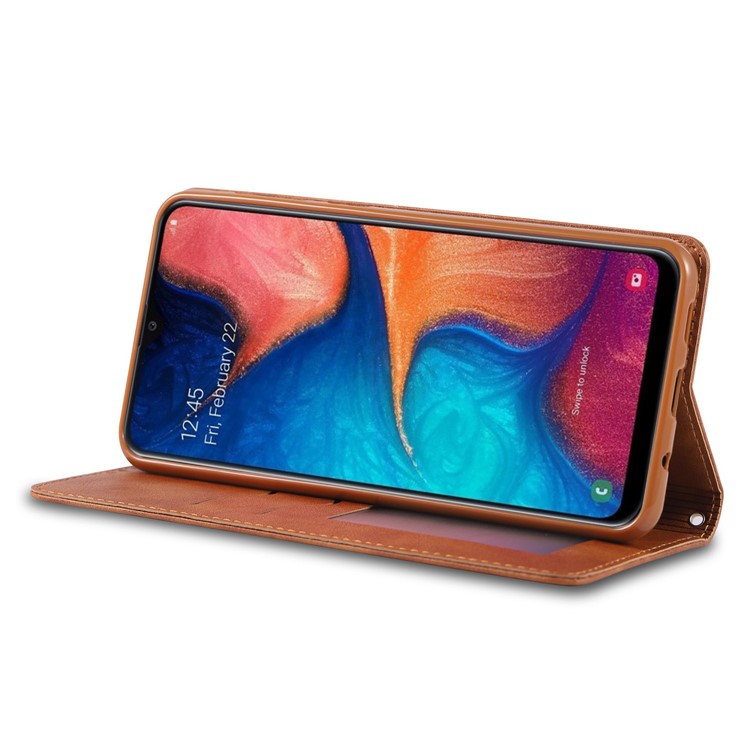 AZNS Retro Style PU Leather Card Holder Case for Samsung Galaxy A40 - Brown-2