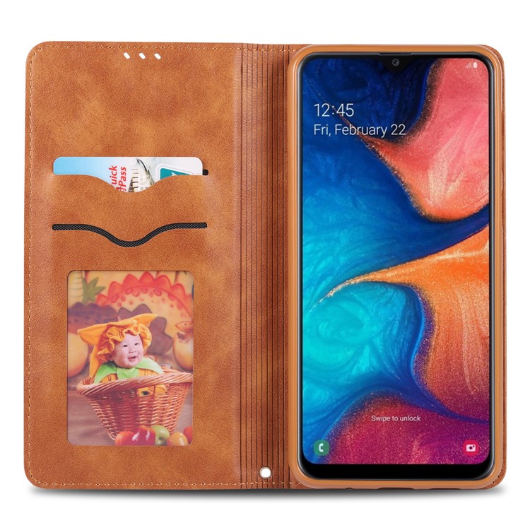 AZNS Retro Style PU Leather Card Holder Case for Samsung Galaxy A40 - Brown-4