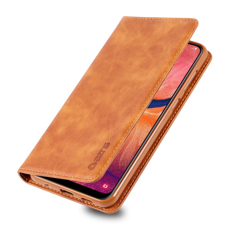 AZNS Retro Style PU Leather Card Holder Case for Samsung Galaxy A40 - Brown-5