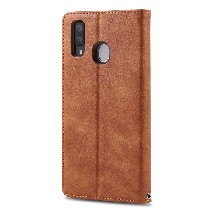 AZNS Retro Style PU Leather Card Holder Case for Samsung Galaxy A40 - Brown-7