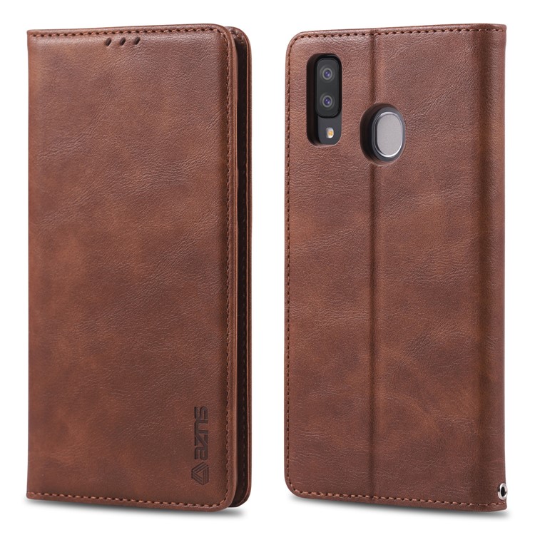 AZNS Retro Style PU Leather Card Holder Case for Samsung Galaxy A40 - Coffee-1
