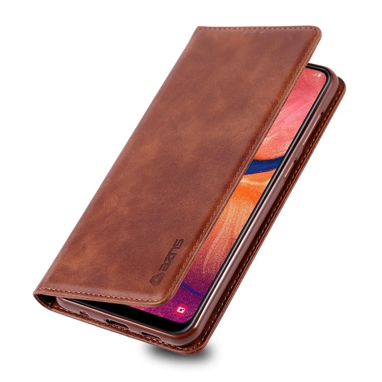 AZNS Retro Style PU Leather Card Holder Case for Samsung Galaxy A40 - Coffee-2