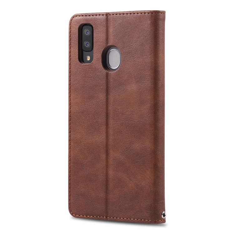 AZNS Retro Style PU Leather Card Holder Case for Samsung Galaxy A40 - Coffee-4
