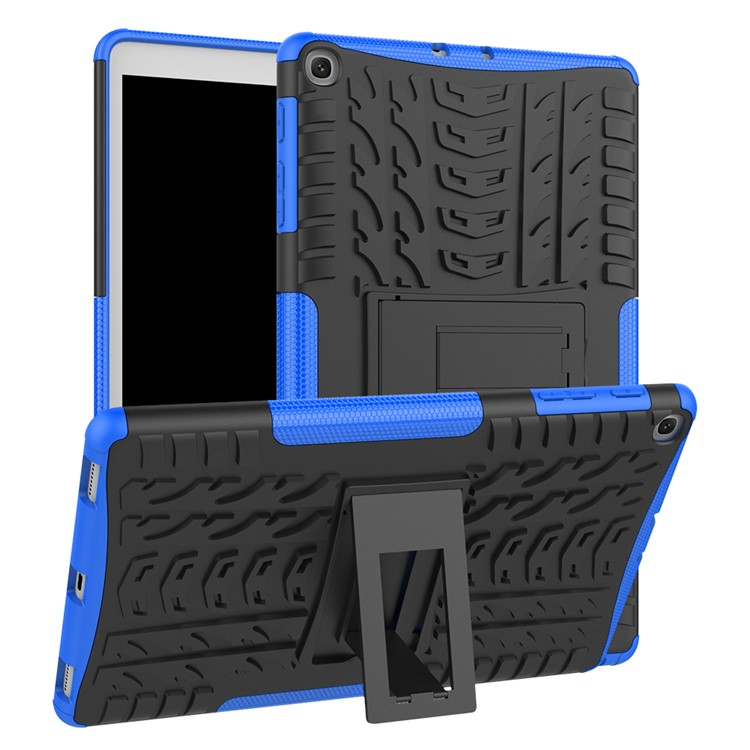 Padrão de Pneu Anti-arranhão Hybrid PC + TPU Kickstand Tablet Caso de Proteção de Tampa Para Samsung Galaxy Tab A 10.1 (2019) T510 - Azul Escuro