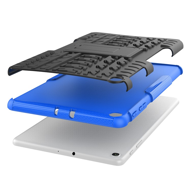 Padrão de Pneu Anti-arranhão Hybrid PC + TPU Kickstand Tablet Caso de Proteção de Tampa Para Samsung Galaxy Tab A 10.1 (2019) T510 - Azul Escuro