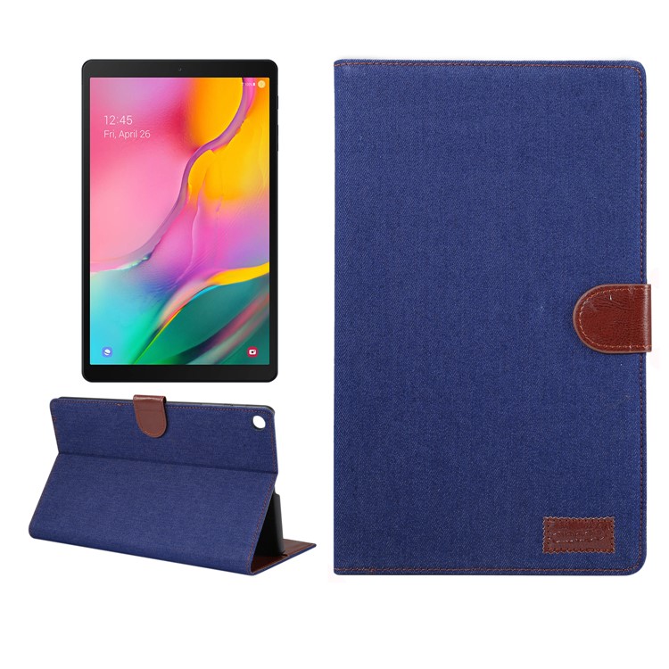 Jeans Cloth Skin Wallet Stand Tablet Case for Samsung Galaxy Tab A 10.1 (2019) T510/T515 - Dark Blue-1