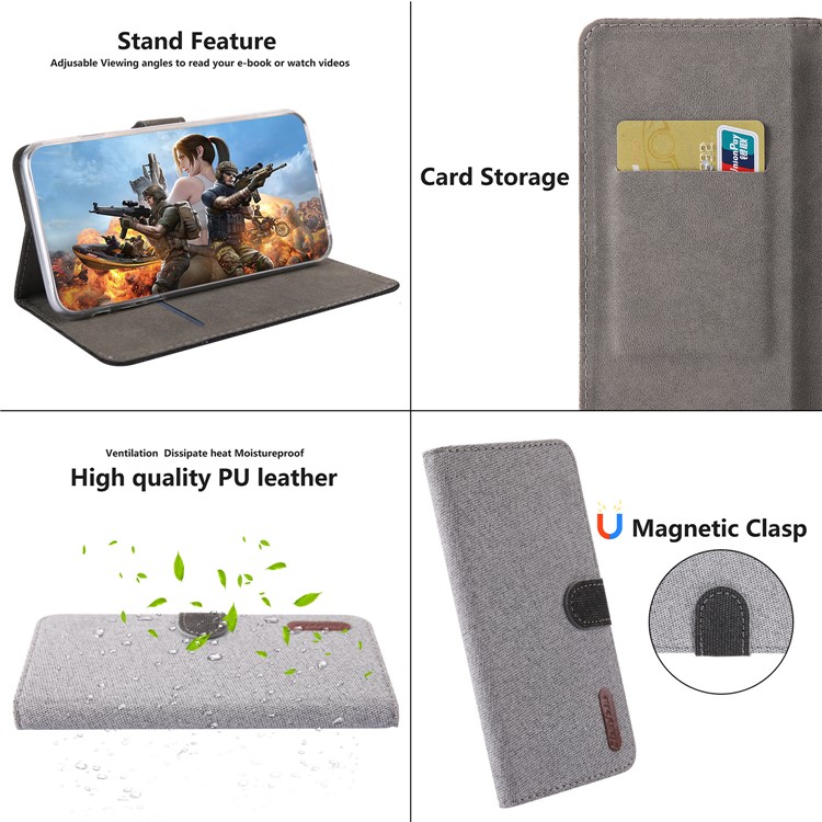 Linen Fabric PU Leather Card Storage Phone Case for Samsung Galaxy A10 - Grey-6