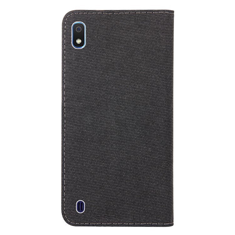 Linen Fabric PU Leather Card Storage Phone Case for Samsung Galaxy A10 - Black-2