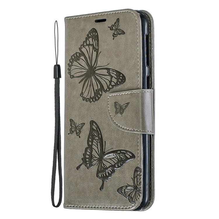 Imprint Butterfly Wallet Stand PU Leather Phone Case for Samsung Galaxy M30 - Grey-2