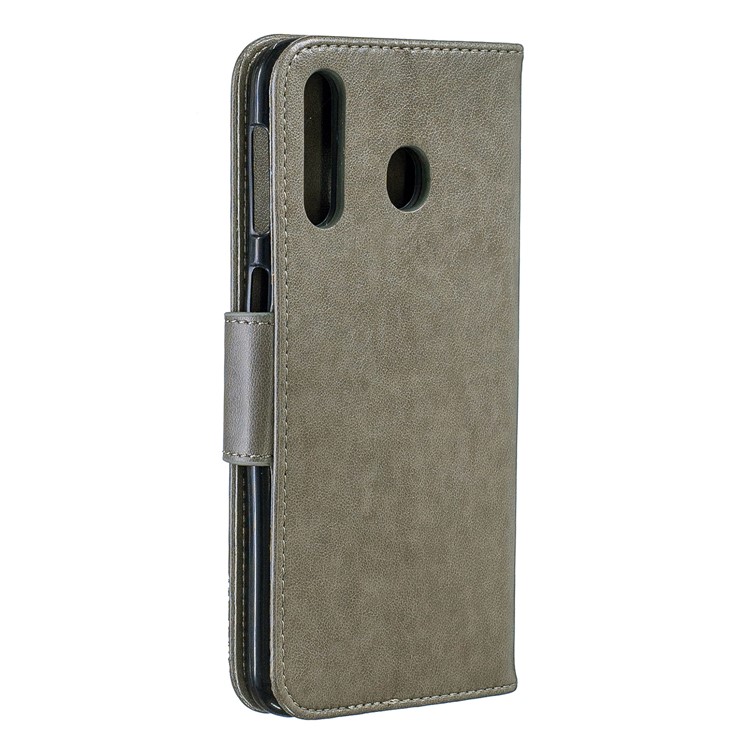 Imprint Butterfly Wallet Stand PU Leather Phone Case for Samsung Galaxy M30 - Grey-3
