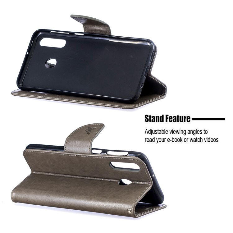 Imprint Butterfly Wallet Stand PU Leather Phone Case for Samsung Galaxy M30 - Grey-5