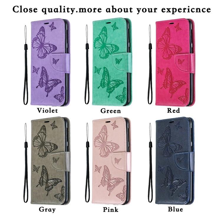 Imprint Butterfly Wallet Stand PU Leather Phone Case for Samsung Galaxy M30 - Grey-9