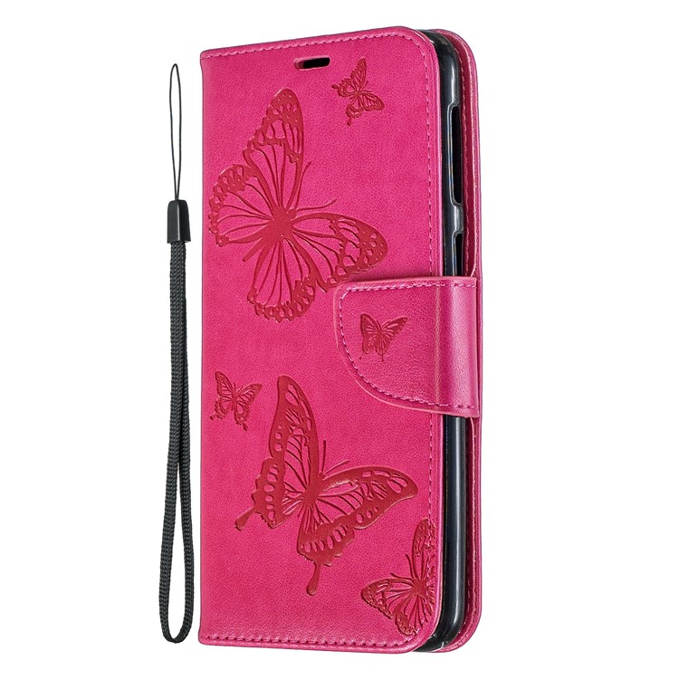 Imprint Butterfly Wallet Stand PU Leather Phone Case for Samsung Galaxy M30 - Rose-2