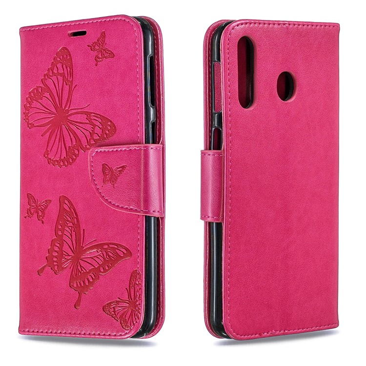 Imprint Butterfly Wallet Stand PU Leather Phone Case for Samsung Galaxy M30 - Rose-4