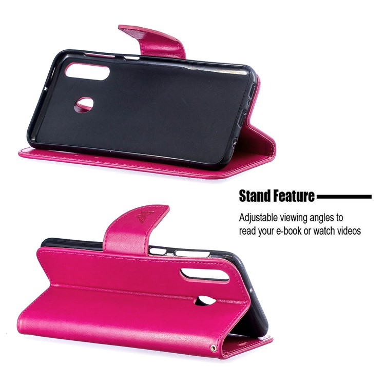 Imprint Butterfly Wallet Stand PU Leather Phone Case for Samsung Galaxy M30 - Rose-5