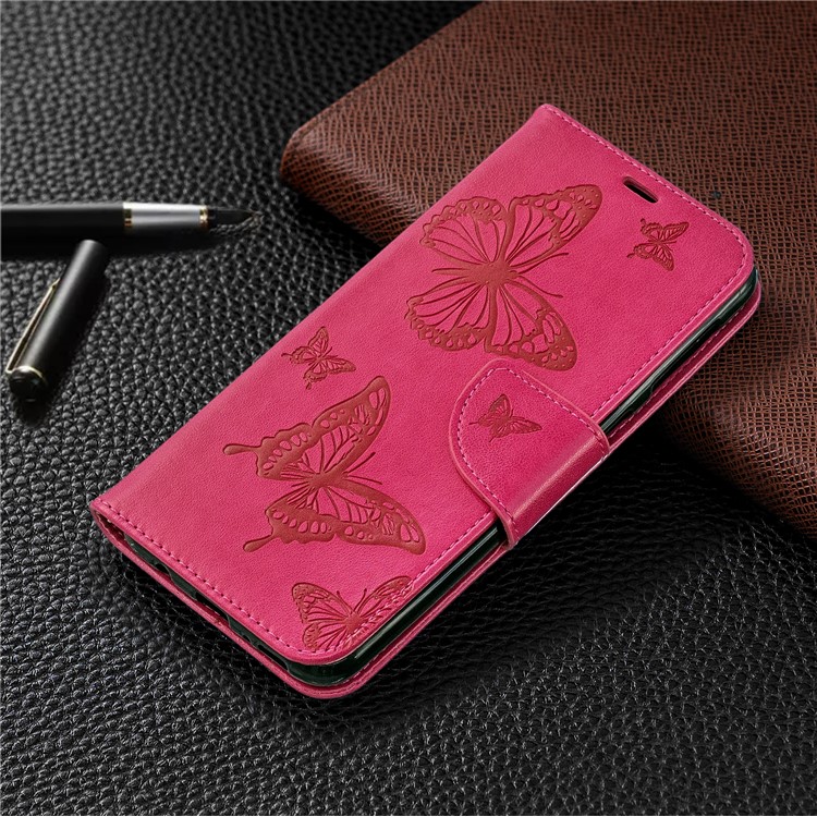 Imprint Butterfly Wallet Stand PU Leather Phone Case for Samsung Galaxy M30 - Rose-7