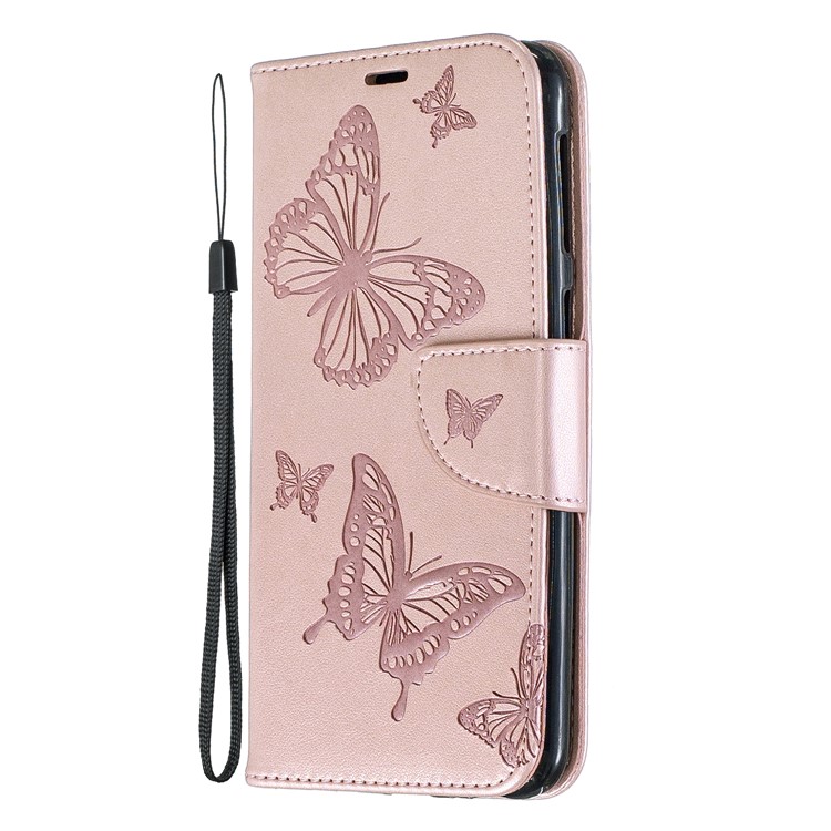 Support De Portefeuille Papillon Étui En Cuir PU Pour Samsung Galaxy M30 - Or Rose-2