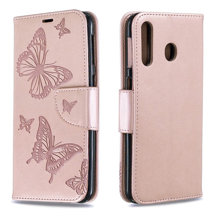 Support De Portefeuille Papillon Étui En Cuir PU Pour Samsung Galaxy M30 - Or Rose-4