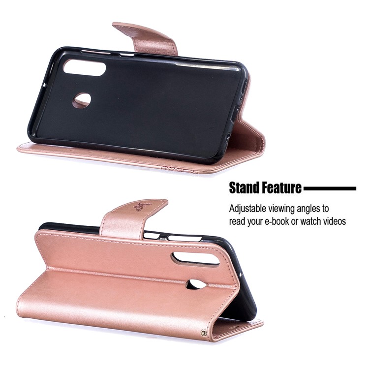 Support De Portefeuille Papillon Étui En Cuir PU Pour Samsung Galaxy M30 - Or Rose-5