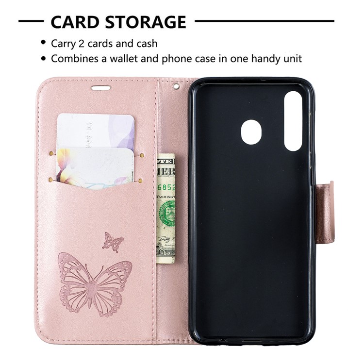Support De Portefeuille Papillon Étui En Cuir PU Pour Samsung Galaxy M30 - Or Rose-6