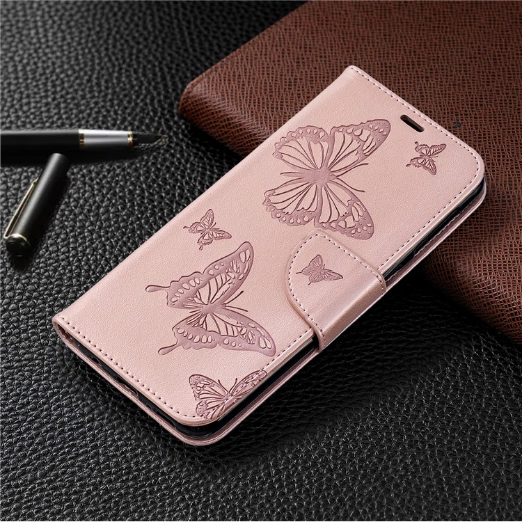 Support De Portefeuille Papillon Étui En Cuir PU Pour Samsung Galaxy M30 - Or Rose-7