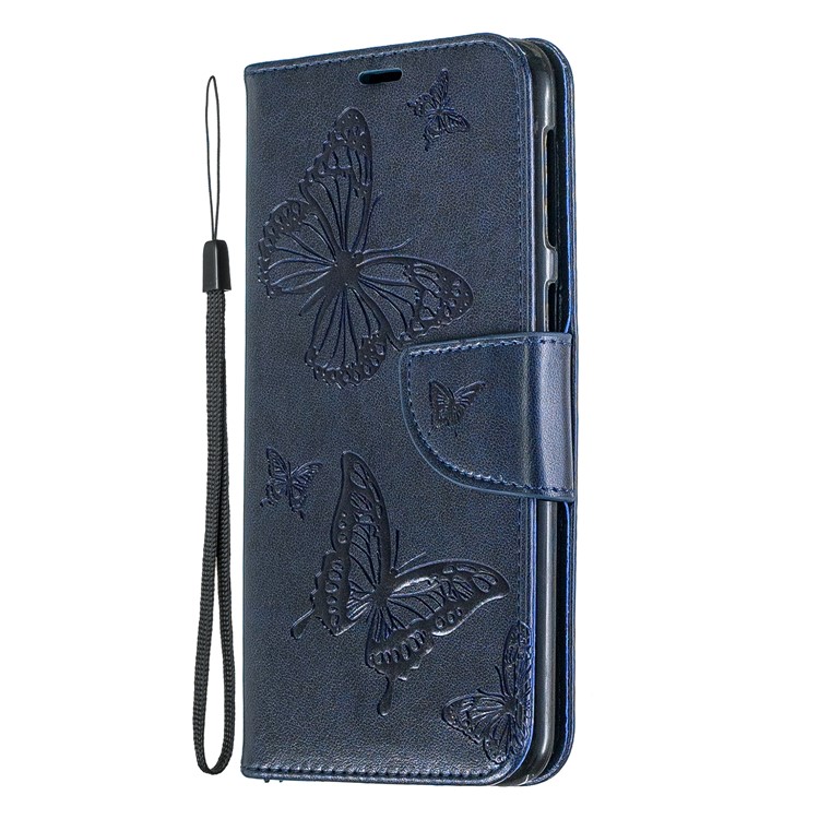 Imprint Butterfly Wallet Stand PU Leather Phone Case for Samsung Galaxy M30 - Dark Blue-2