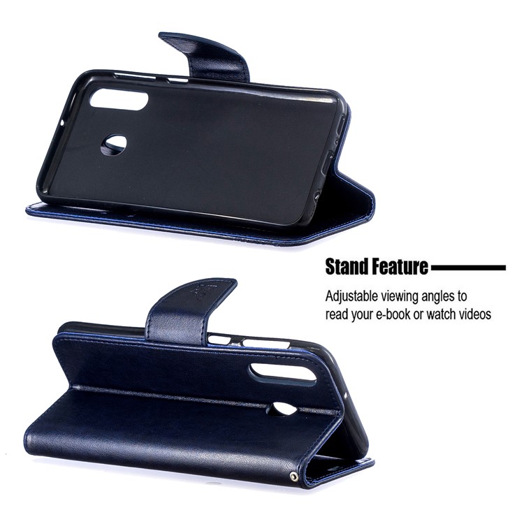 Imprint Butterfly Wallet Stand PU Leather Phone Case for Samsung Galaxy M30 - Dark Blue-5