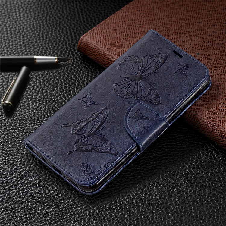 Imprint Butterfly Wallet Stand PU Leather Phone Case for Samsung Galaxy M30 - Dark Blue-7