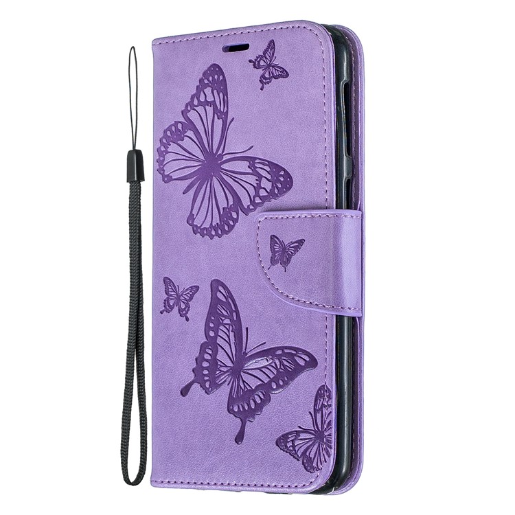 Imprint Butterfly Wallet Stand PU Leather Phone Case for Samsung Galaxy M30 - Purple-2