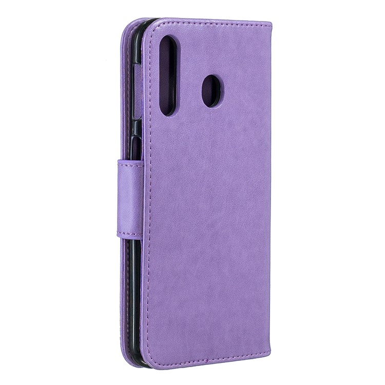Imprint Butterfly Wallet Stand PU Leather Phone Case for Samsung Galaxy M30 - Purple-3