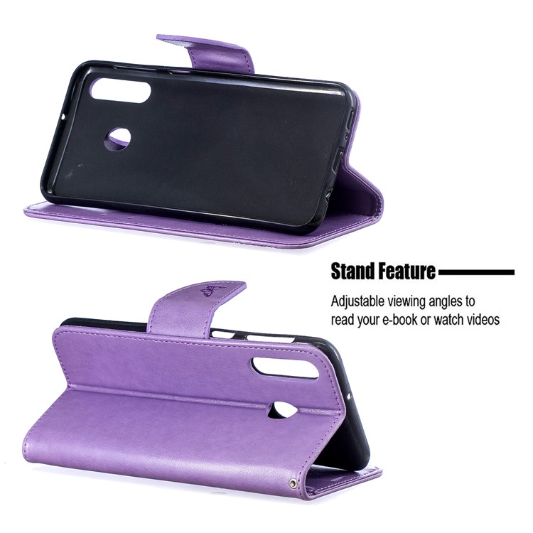Imprint Butterfly Wallet Stand PU Leather Phone Case for Samsung Galaxy M30 - Purple-5