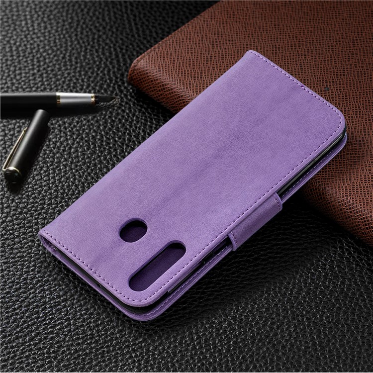 Imprint Butterfly Wallet Stand PU Leather Phone Case for Samsung Galaxy M30 - Purple-8