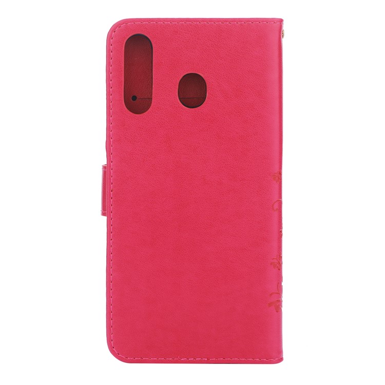 For Samsung Galaxy M30 / A40s Imprint Butterfly Flower Leather Wallet Case Cover Phone - Rose-2