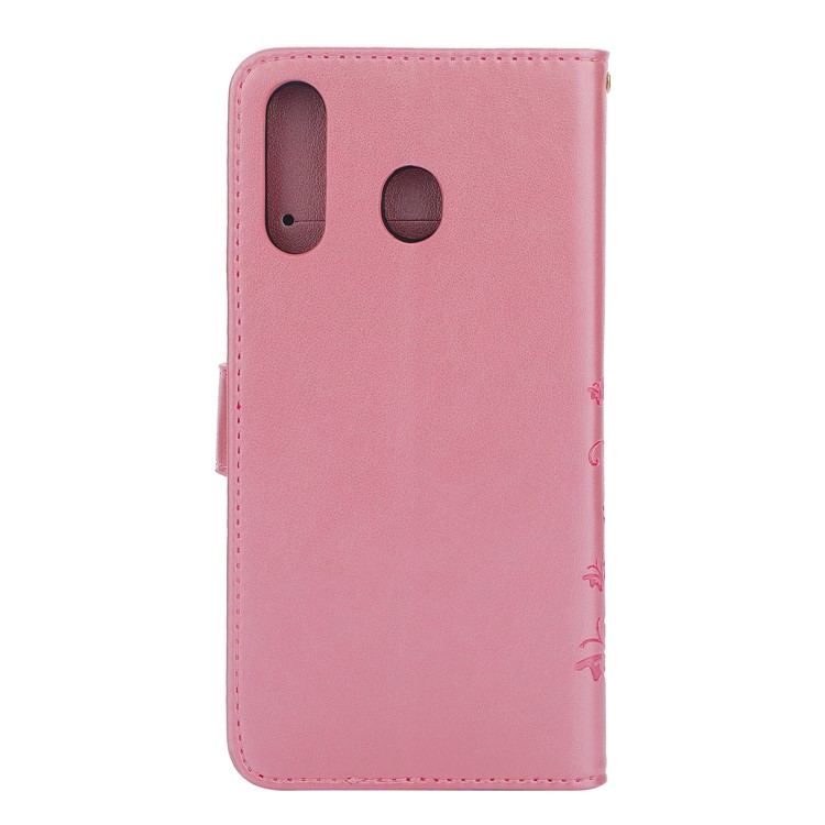 Para Samsung Galaxy M30 / A40s Impresión Mariposa Flor Cuero Billetera Cubierta De La Caja Del Teléfono - Rosado-2