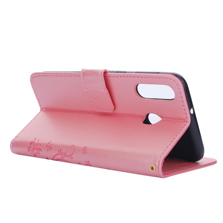 Para Samsung Galaxy M30 / A40s Impresión Mariposa Flor Cuero Billetera Cubierta De La Caja Del Teléfono - Rosado-5