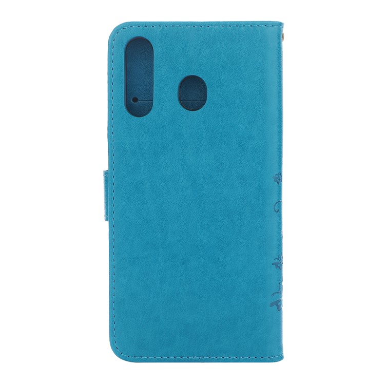 For Samsung Galaxy M30 / A40s Imprint Butterfly Flower Leather Wallet Case Cover Phone - Blue-2
