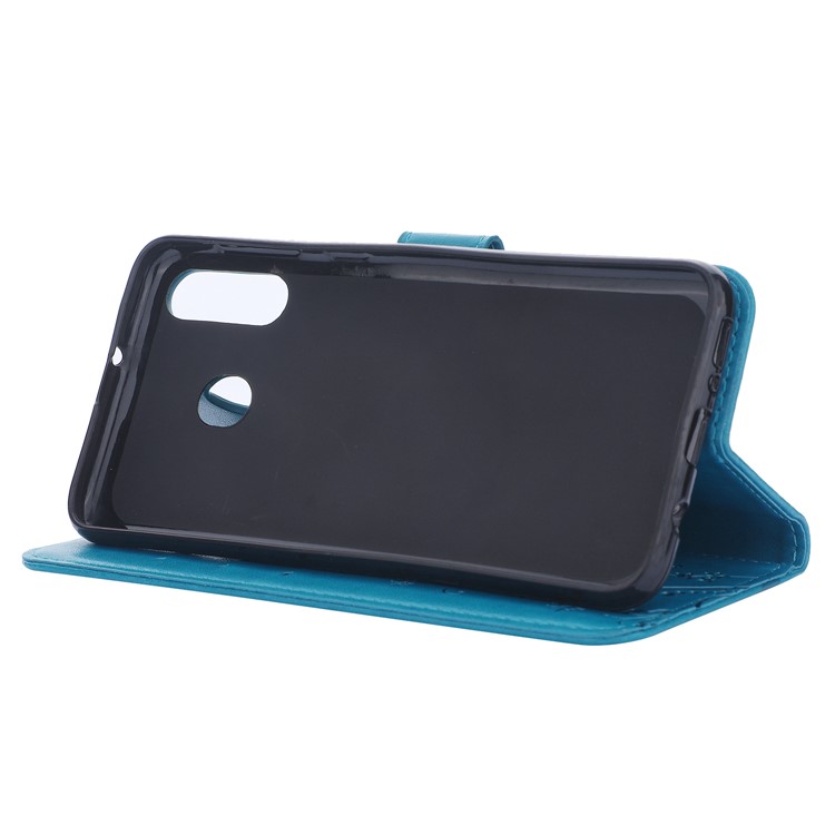 For Samsung Galaxy M30 / A40s Imprint Butterfly Flower Leather Wallet Case Cover Phone - Blue-4