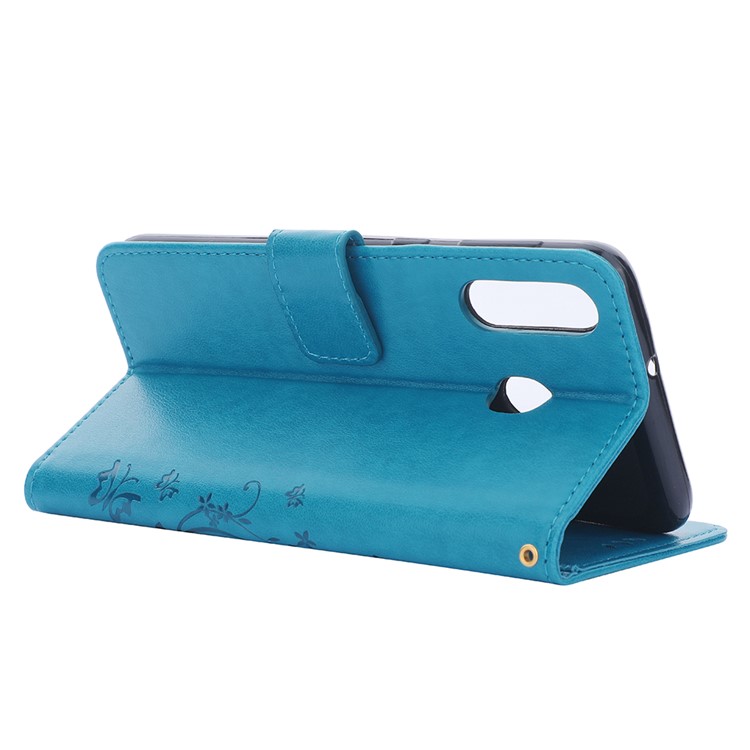 For Samsung Galaxy M30 / A40s Imprint Butterfly Flower Leather Wallet Case Cover Phone - Blue-5