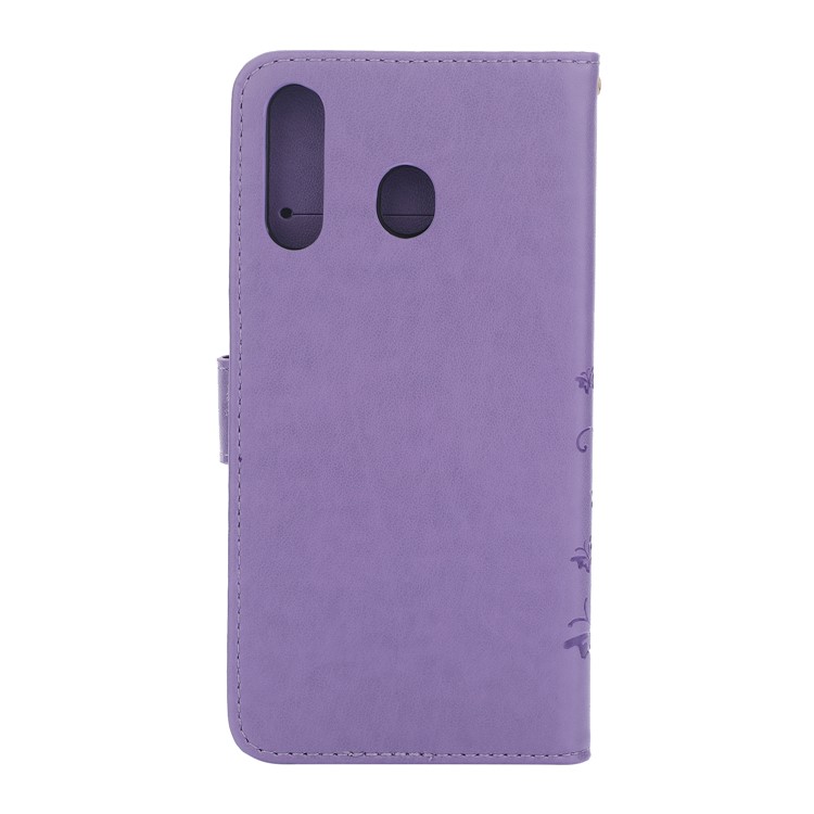 For Samsung Galaxy M30 / A40s Imprint Butterfly Flower Leather Wallet Case Cover Phone - Purple-2
