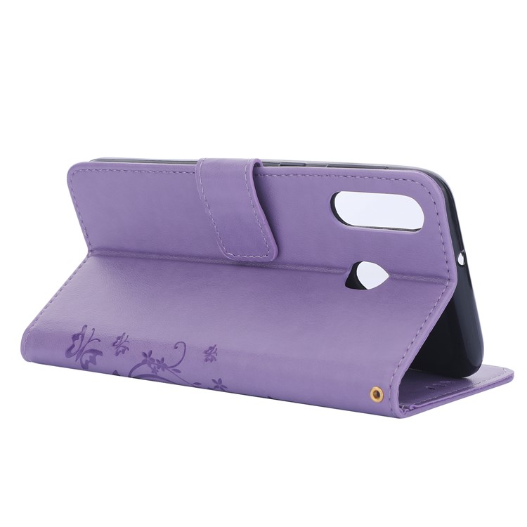 For Samsung Galaxy M30 / A40s Imprint Butterfly Flower Leather Wallet Case Cover Phone - Purple-5