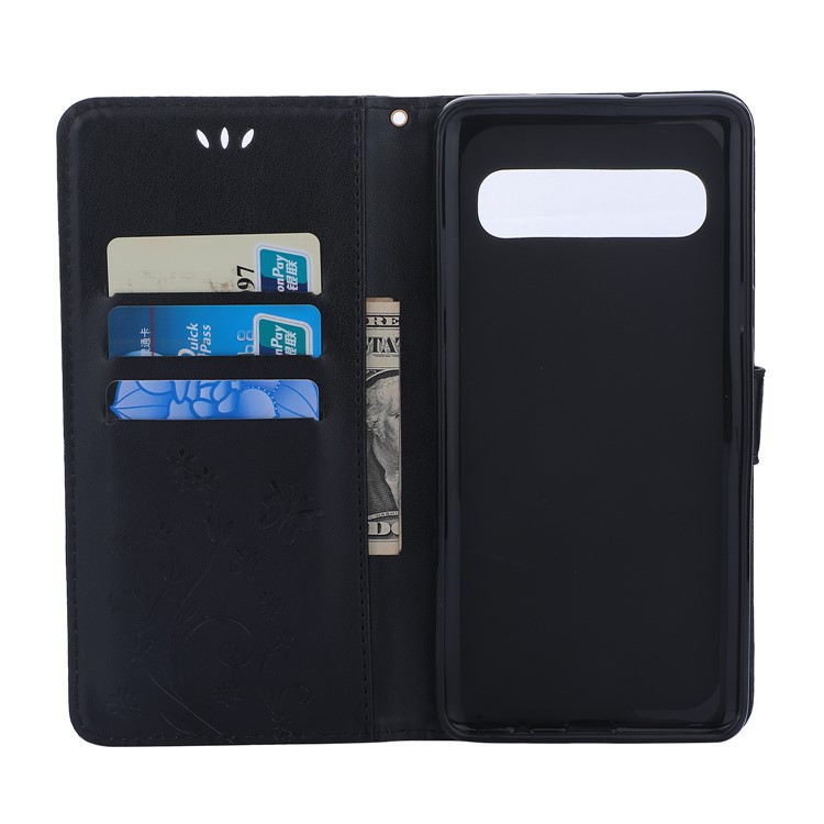 For Samsung Galaxy S10 5G Imprint Butterfly Flower Leather Wallet Case Cover Phone - Black-3